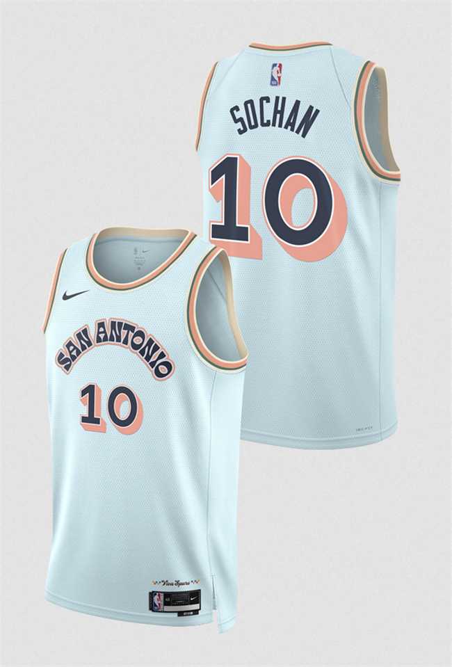 Mens San Antonio Spurs #10 Jeremy Sochan Light Blue 2024-25 City Edition Stitched Jersey Dzhi